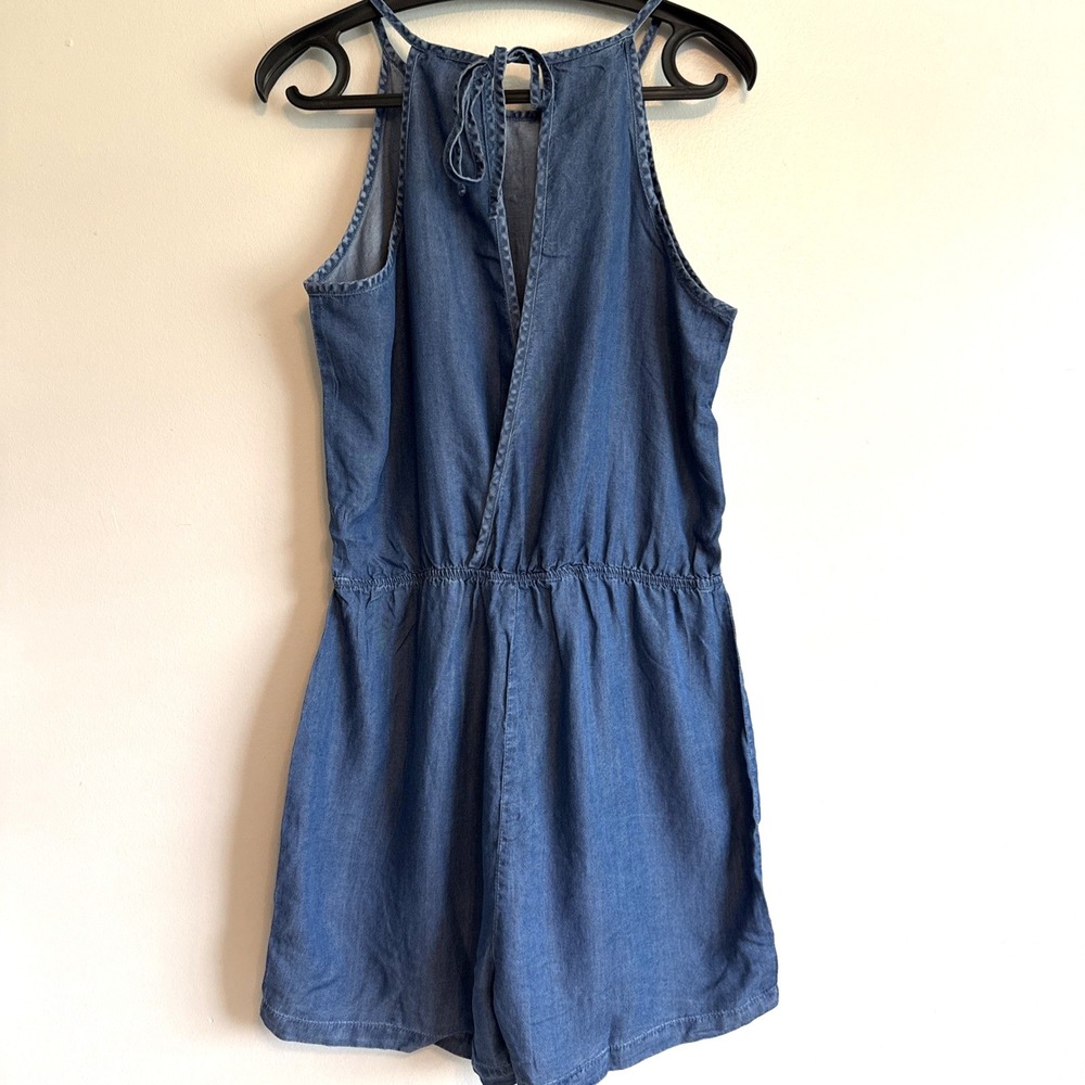NWT Ci Sono Denim Blue Sleeveless Romper L Summer Outdoors Festival Boho Casual - Picture 4 of 14